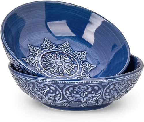 Vista 14 de Sungmor Vajilla de cerámica para cenas finas en relieve, estilo barroco antiguo, cuencos de porcelana con forma de flor de 15,2 cm (591 ml) de 6 4