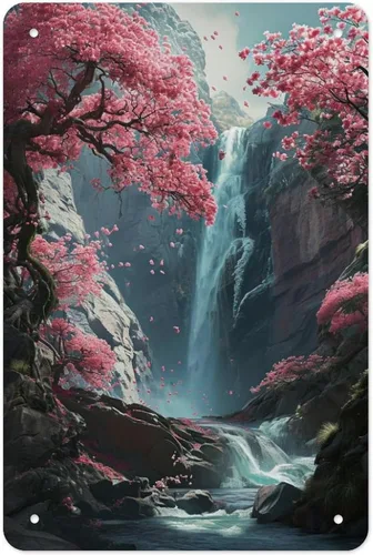 Vista 21 de Abstract Cherry Blossom Pattern Creative Metal Tin Sign Wall Decor Retro Sign for Home Living Room Bedroom Coffee Wall Decor Halloween Christmas