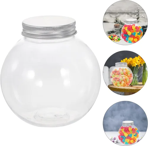 Vista 4 de MAGICLULU Tarro de plástico esférico para caramelos, 5 unidades, con forma de globo, botella redonda transparente para almacenamiento de aperitivos