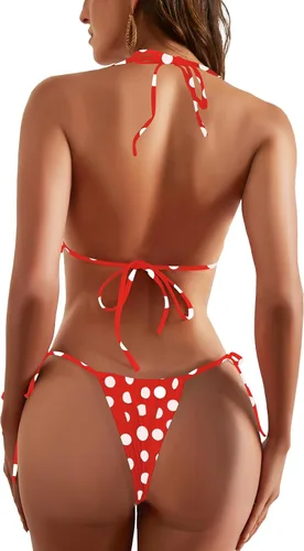 Vista 58 de Conjunto de bikini de dos piezas para mujer, sexy, halter, triángulo, trajes de baño brasileños