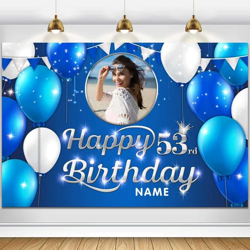 Vista 123 de Cartel decorativo personalizado de feliz cumpleaños número 100 – Cartel personalizado de fiesta de cumpleaños azul marino en tamaños grandes, fotos