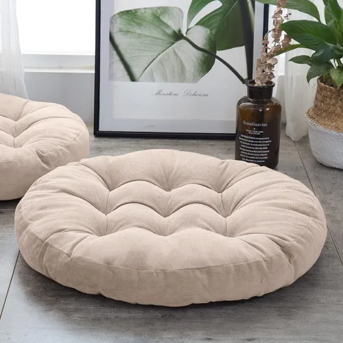 Vista 5 de Tiita Juego de 2 cojines redondos para sillas de oficina, 22 x 22 pulgadas, para exteriores, para adultos, sentados, patio, jardín, beige