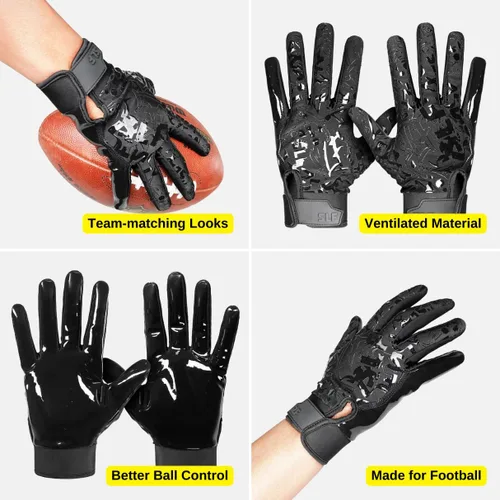 Vista 5 de SLEEFS Guantes de fútbol americano juvenil para niños y niñas, guantes pegajosos de receptor para fútbol americano con bandera para jóvenes, hombres