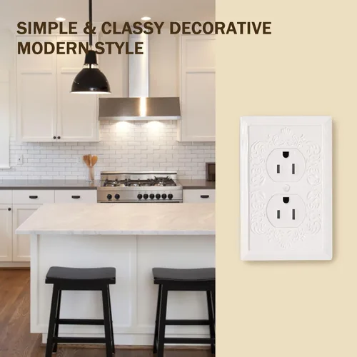 Vista 9 de Cubiertas Decorativas para Enchufes Placa de Pared, Diseño de Relieve de Pétalos Estilo Clásico, Cubierta Decorativa Moderna para Interruptor de Luz