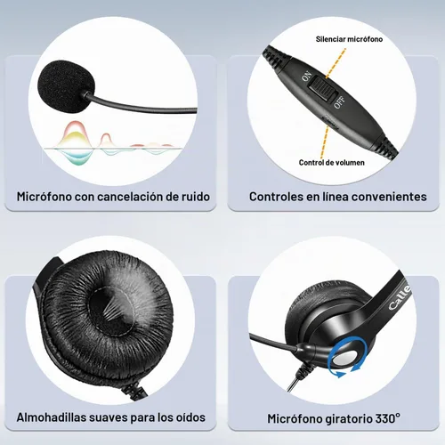 Vista 5 de Callez Auriculares de teléfono RJ9 con micrófono de cancelación de ruido