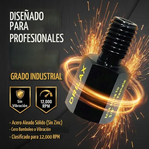 Vista 3 de Drilax Adaptador de amoladora angular M14 macho a 5/8-11 hembra, convertidor de rosca europeo a norteamericano para brocas de núcleo de diamante