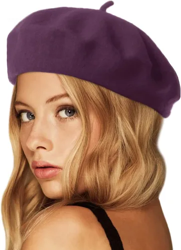 Vista 23 de Wheebo Boina de lana, color sólido, estilo francés, gorro cálido de invierno para mujeres y niñas Albaricoque