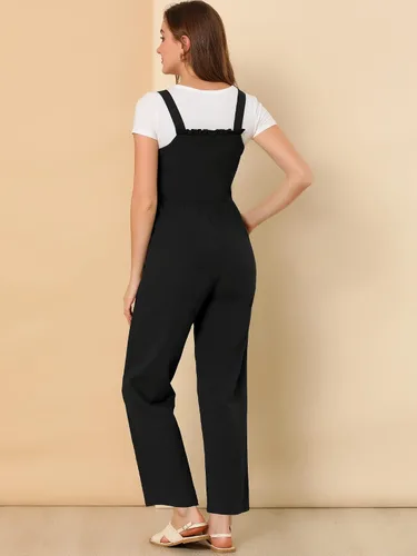 Vista 5 de Allegra K Overol de algodón casual vintage con bolsillos anchos para mujer