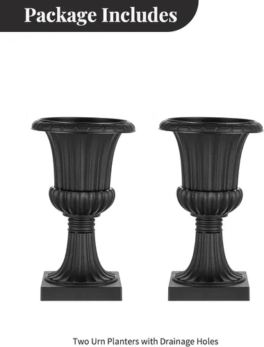 Vista 9 de NUPTIO Urn Planters for Front Porch: 19.7 Inch Set of 2 Black Pedestal Pots