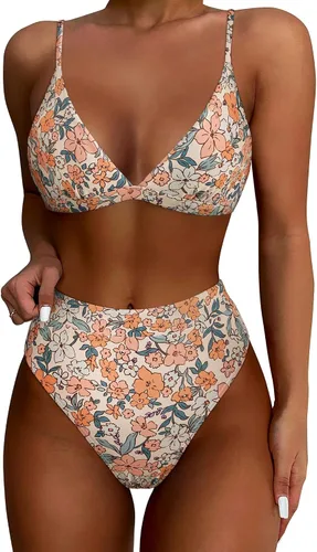 Vista 14 de SUUKSESS - Conjunto de bikini de dos piezas para mujer, con cintura alta y corte sexy, estilo triángulo