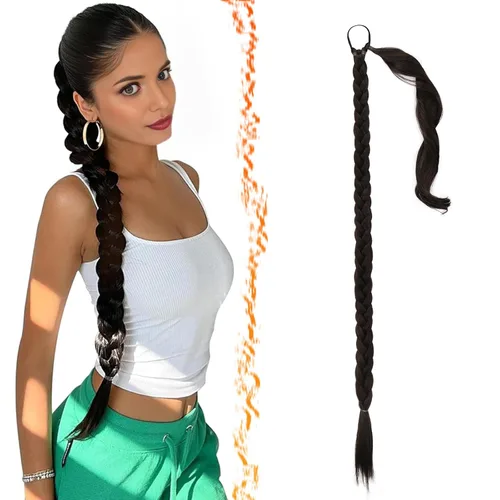 Vista 41 de Barsdar Extensión de 26 Pulgadas de Cola de Caballo Trenzada Larga con Banda Elástica - Extensiones de Cabello en Cola de Caballo Recta y Elegante