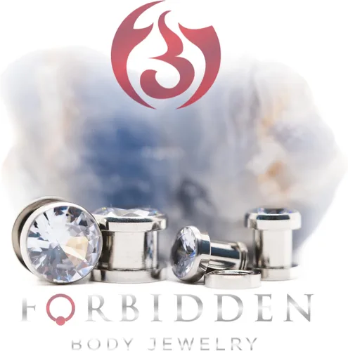Vista 4 de Forbidden Body Jewelry Pendientes de acero quirúrgico 8G-78 con ajuste de tornillo CZ central túnel (se venden como par)