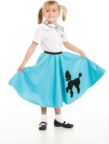 Vista 4 de Kidscostumes falda con caniche y bufanda con nota musical estampada, color turquesa