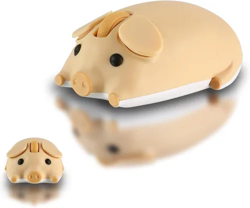 Vista 6 de elec Space Ratón inalámbrico con diseño de cerdo lindo modo dual Bluetooth y ratón USB, funcionamiento silencioso, ergonómico, perfecto
