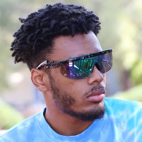 Vista 7 de Flawless Eyewear - Gafas de seguridad parcialmente sin marco, estilo retro, mica con reflejo de arco iris, gafas de sol, patas en zigzag