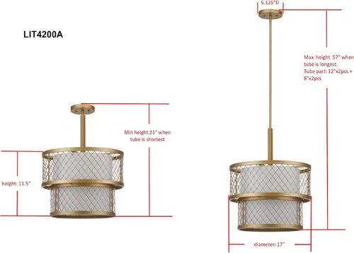 Vista 5 de SAFAVIEH Lighting Collection Evie Farmhouse - Lámpara colgante ajustable de 17 pulgadas de diámetro, color dorado antiguo (bombillas LED incluidas)