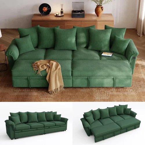 Vista 9 de LINSY HOME Sofá modular con cama extraíble, sofá biplaza modular de pana grande, reposabrazos ancho, sofá modular de 62 pulgadas y 2 asientos