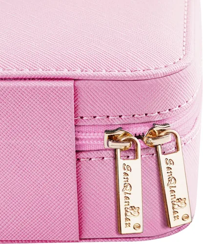 Vista 7 de SANQIANWAN Pequeña caja organizadora de viaje de joyería con estuche portátil de piel sintética para collares anillos aretes regalos para novia