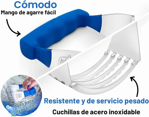 Vista 3 de Cortador de repostería y licuadora de masa de acero inoxidable, color azul