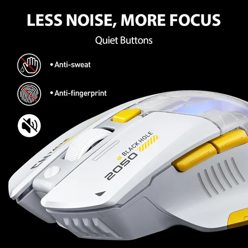 Vista 5 de INPHIC A9 Explorer - Ratón Bluetooth, modo dual Bluetooth 5.0/2.4G, 2400 DPI, indicador de batería visible, mouse RGB para portátil, color blanco