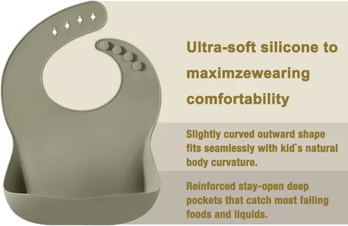 Vista 5 de PandaEar Set of 3 Silicone Baby Bibs, Waterproof Soft Adjustable Bibs for Babies Toddlers 10-72 Months