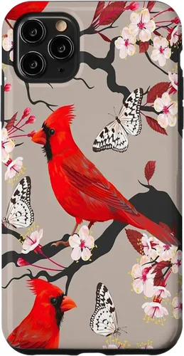 Vista 19 de Women Girls Cardinals Red with Floral Butterfly Case for iPhone 17