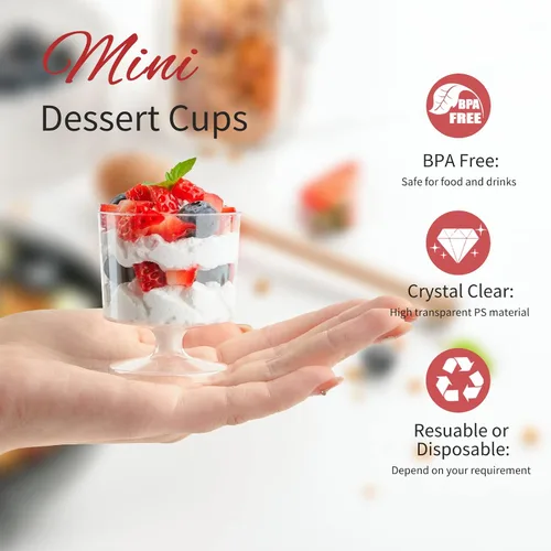 Vista 3 de Zezzxu Mini Copas de Postre de 2 oz con Cucharas, Paquete de 100 Copas Desechables para Aperitivos Copas de Mousse Copas Pequeñas de Plástico tipo