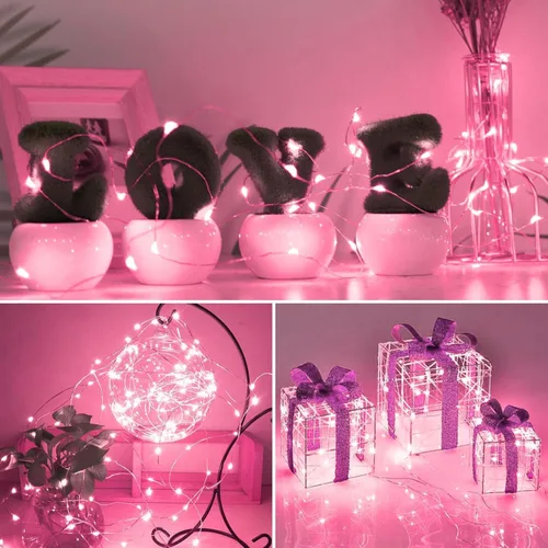 Vista 7 de Paquete de 2 Total 200 Luces LED de Hadas Luces de Cadena Operadas con Batería con Control Remoto y 8 Modos, 33 Pies Cable de Cobre Impermeable