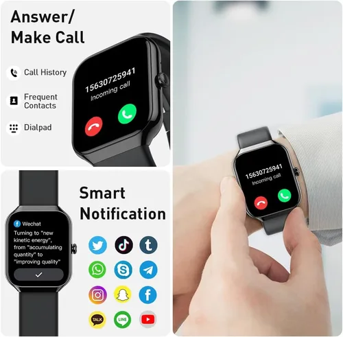 Vista 3 de Motast Reloj inteligente (respuesta/hacer llamada), reloj inteligente HD de 1.96 pulgadas para hombres y mujeres, reloj de fitness con más de 110