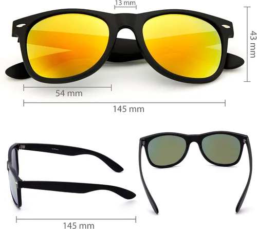Vista 5 de Gafas de sol vintage con montura de cuerno para hombres y mujeres lente cuadrada con espejo estilo clásico de los años 80 protección UV ligera