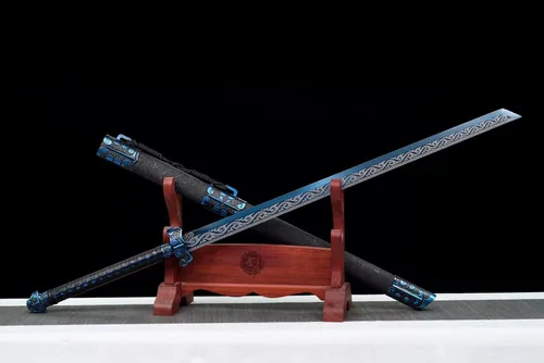Vista 3 de Espada china de acero de alto carbono SJ SHI JIAN dinastía Tang Dao hoja recta con patrón de dragón funda