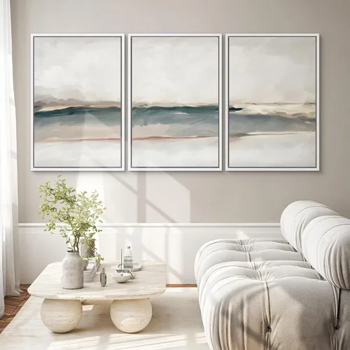 Vista 421 de SIGNWIN Lienzo enmarcado para pared, juego de arte pastel con cadena montañosa, bosque, niebla, naturaleza silvestre, ilustraciones modernas, arte
