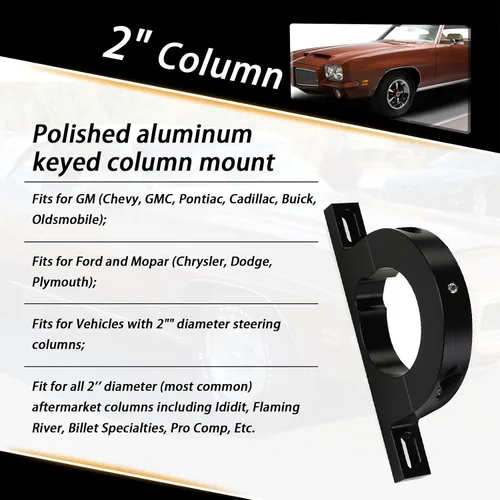 Vista 2 de XTPTFABS Billet Columna de Dirección Universal de 2" con Llave, Montaje Sin Caída para las Columnas de Posventa Más Comunes de 2" de Diámetro Apta