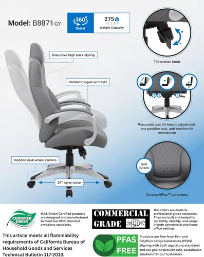Vista 4 de Boss Office Products Silla ejecutiva con brazos con bisagras, color gris