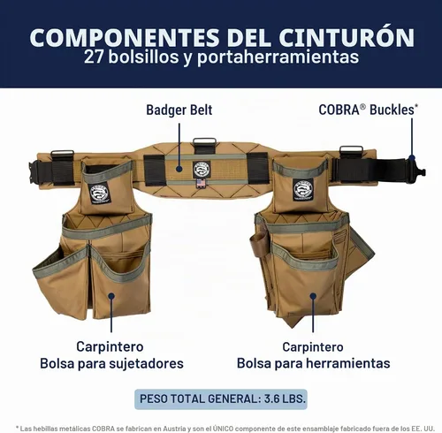 Vista 3 de Occidental Leather Badger Juego de carpintero - Pequeño, Sawdust Sage - 27 bolsillos y portaherramientas - Fabricado en Estados Unidos Serrín Sage