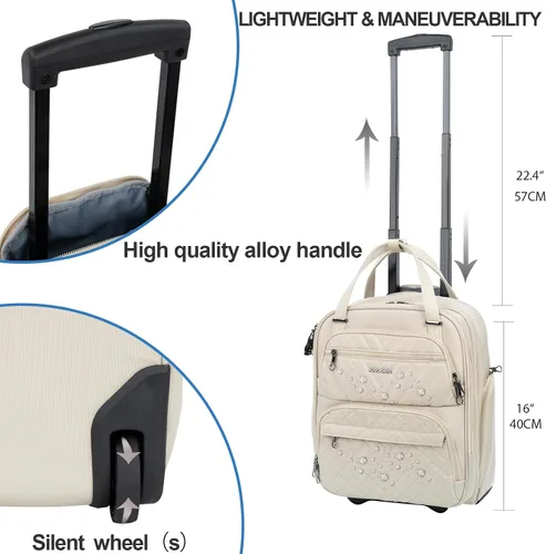 Vista 3 de KROSER Maleta de mano para debajo del asiento, multifuncional, 16 pulgadas, ligera, para mujer, Beige