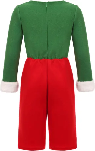Vista 3 de Kids Christmas Elf Costume Set Girls Holiday Elf Jumpsuit Costume for Xmas Party Outfits