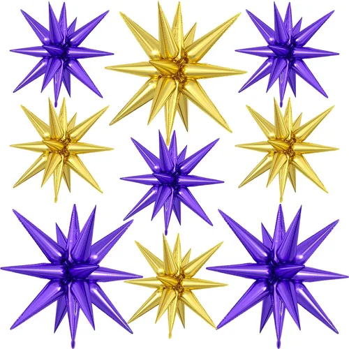 Vista 32 de 9 piezas de globos de estrella beige, grandes globos de papel de aluminio en forma de estrella en explosión, globos de Mylar en punta color crema
