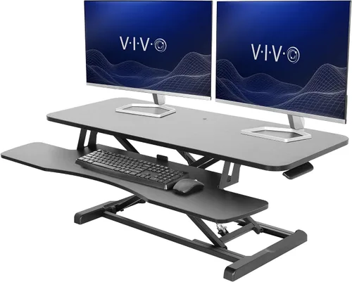 Vista 47 de VIVO Convertidor de escritorio de 26 pulgadas, Serie K, elevador ajustable de sentado a parado, estación de trabajo para dos monitores y laptop