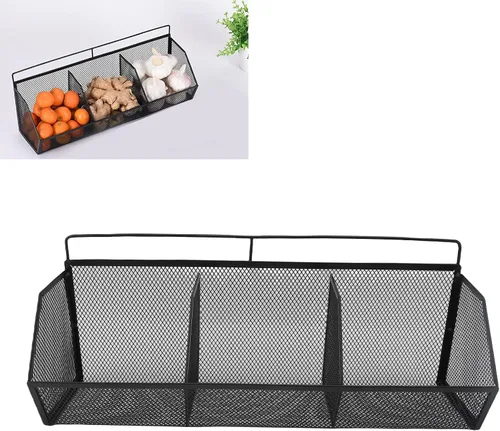 Vista 3 de Cesta de alambre de metal, 3 rejillas para colgar en la pared, organizador de almacenamiento de apertura inclinada para cocina, baño, lavandería