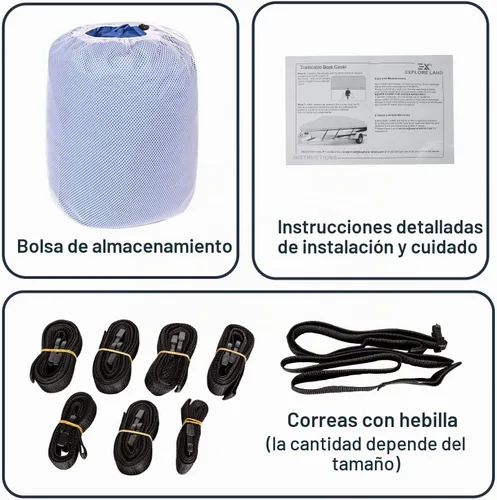 Vista 8 de Explore Land Cubierta impermeable 900D para barco, 14'-16' de largo 76 Azul / Patchwork