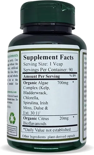 Vista 2 de Algas, Fucoidan, Algas Verde Azul, Algas Kelp, Vejiga, Clorella, Espirulina, Musgo Irlandés, Dulse, 90 VCaps, Alta Absorbibilidad, Sin OGM, Sin