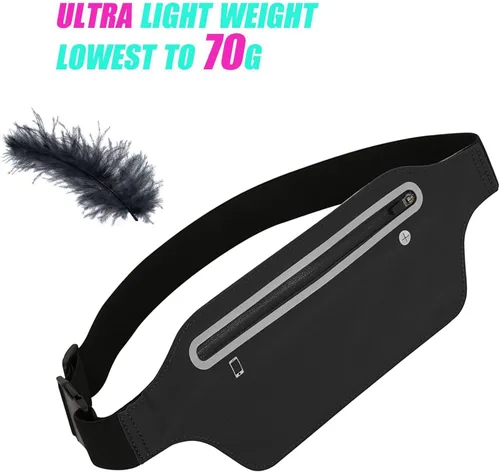 Vista 2 de Riñoneras para mujer, riñonera impermeable para hombres, cinturón ajustable para correr, cinturón de bolsillo delgado y expandible, soporte