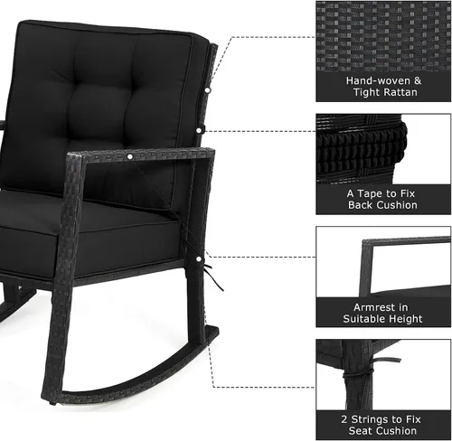 Vista 6 de Tangkula Mecedora de Mimbre, Silla Mecedora Deslizante de Ratán para Exteriores con Marco de Acero Resistente, Asiento de Muebles de Mimbre