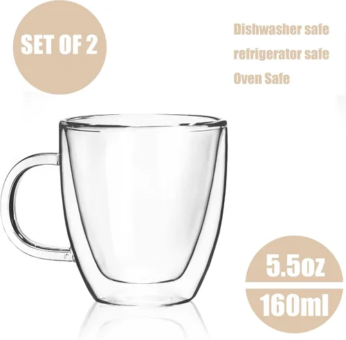 Vista 2 de Liuruiyu Tazas de expreso, juego de 2 tazas de café expreso de doble pared (5.5 onzas, 5.4 fl oz)