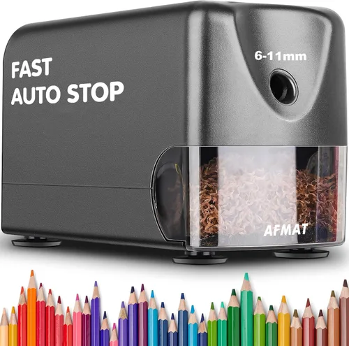 Vista 7 de AFMAT Sacapuntas eléctrico resistente, sacapuntas de aula para lápices de colores n.º 2 de 6 a 0.433 in, parada automática, punta afilada, guardar