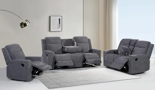 Vista 9 de Betsy Furniture Juego de sofá reclinable manual de microfibra suave, sofá con mesa desplegable, dos sillones reclinables, gris carbón 9111