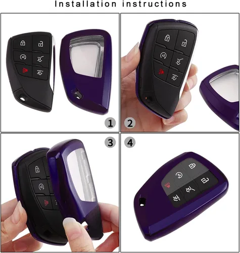 Vista 5 de Xotic Tech - Carcasa para llavero de TPU suave, llave de entrada inteligente sin llave, Tipo 1, morado y negro