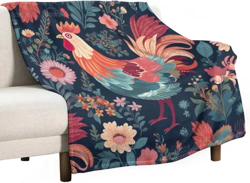Vista 25 de Manta de microfibra suave y acogedora con diseño de gallo rústico en blanco y negro, suave y acogedora manta de microfibra para sofá, cama, oficina