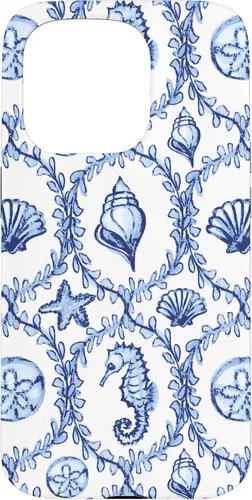 Vista 14 de Funda náutica para iPhone 12 Pro Max Coastal Nieta Preppy Shells náutica blanca azul mar